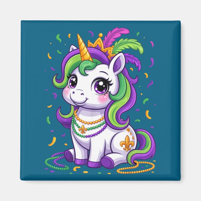Aimant Cute Unicorn Mardi Gras Carnival Fat Tuesday Girls (Devant)