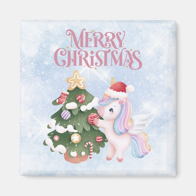 Aimant Cute Unicorne de Noël sur Sparkle Blue Sky (Devant)
