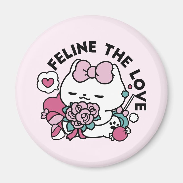 Aimant Cute Valentine's Cat Design - Feline the Love (Devant)