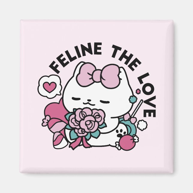 Aimant Cute Valentine's Cat Design - Feline the Love (Devant)