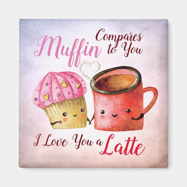 Aimant Cute Valentine's Day Cupcake et café Mug Couple (Devant)