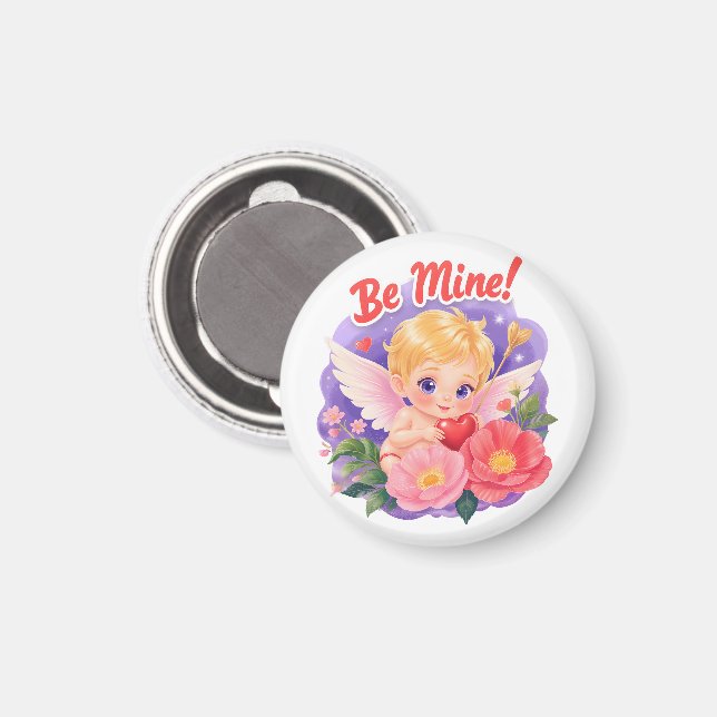 Aimant Cute Valentine's Day Cupid with "Be Mine" (Recto/Verso)