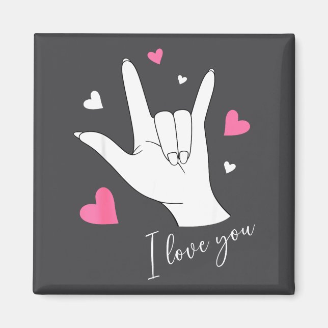Aimant Cute Valentines Day Hearts I Love You Hand Sign La (Devant)