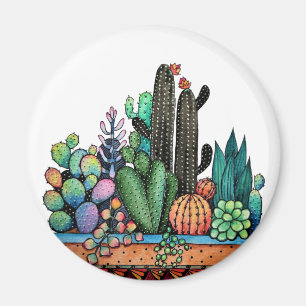 Aimant Cute Watercolor Cactus Garden