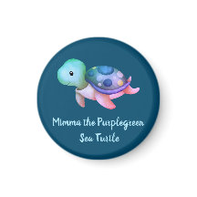 Cute Watercolor Purple Rose Green Mimma Sea Turtle