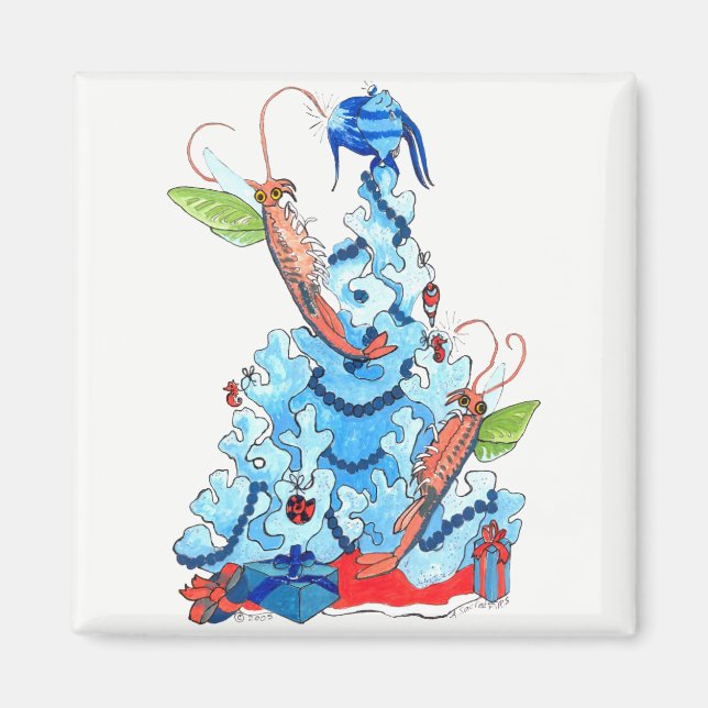 Aimant Cute Whimsical Christmas Fairy crevettes et arbre (Devant)