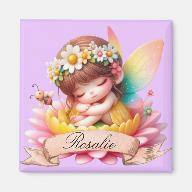 Aimant Cute Whimsical Floral Doux Rêves Dormir Fée (Devant)