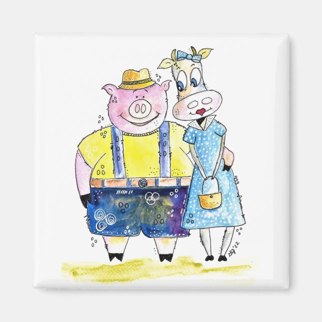 Aimant Cute Whimsical Pig and Cow (Devant)