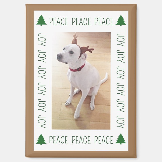 Aimant Cute White Reindeer Puppy Dog Peace Joy Brown (Recto)