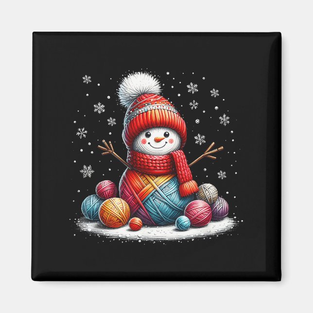 Aimant Cute Yarn Snowman Quilter Christmas Crochet Knitti (Devant)