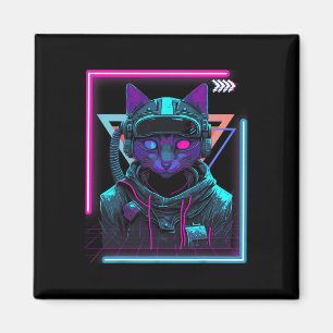Aimant Cyberpunk Cat Kitty Punker Futuriste Cyber Punk