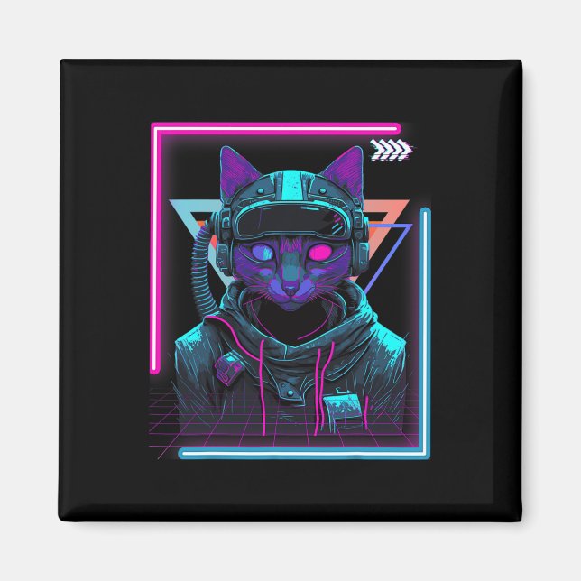 Aimant Cyberpunk Cat Kitty Punker Futuriste Cyber Punk (Devant)