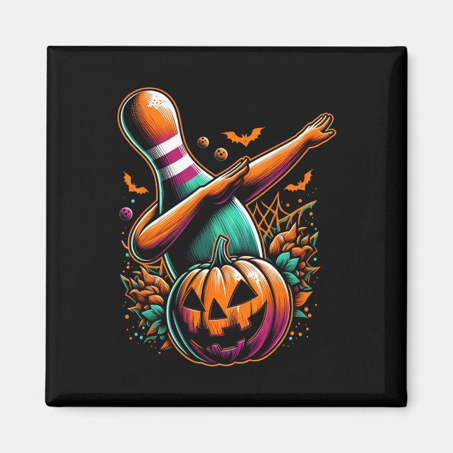 Aimant Dabbing Bowling Citrouille Halloween Éffrayant Bow (Devant)