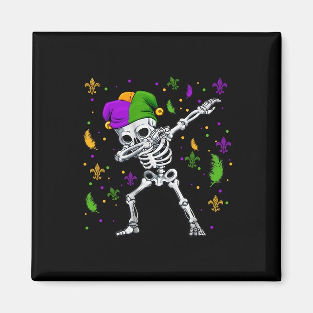 Aimant Dabbing Skeleton Mardi Gras Garçons (Devant)
