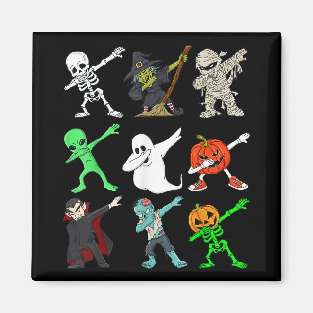 Aimant Dabbing Skeleton sorcière et monstres Halloween (Devant)