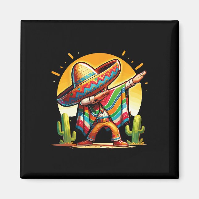 Aimant Dabing mexicain Poncho Sombrero Dab Dance Cinco De (Devant)