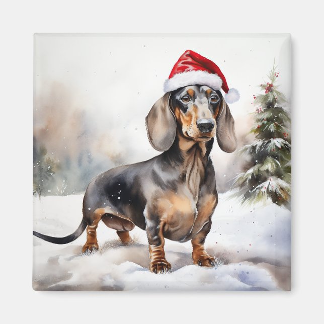 Aimant Dachshound dans la neige Noël (Devant)