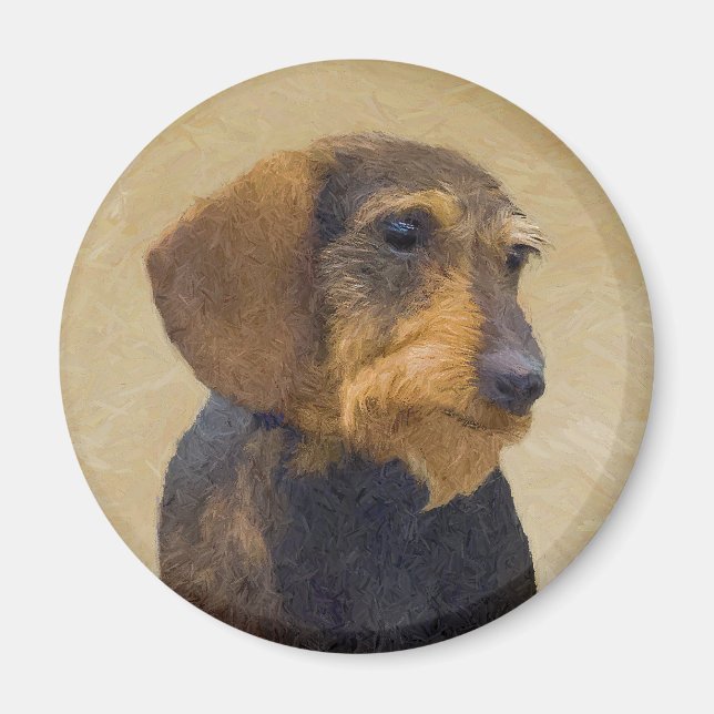Aimant Dachshund (À poils durs) Peinture Chien Art origin (Devant)