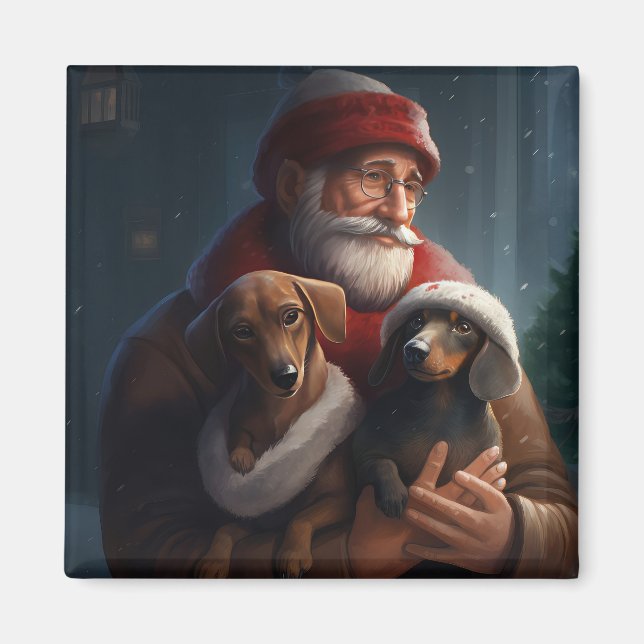 Aimant Dachshund Avec Noël Festif Du Père Noël (Devant)