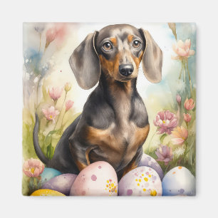 Aimant Dachshund avec œufs de Pâques