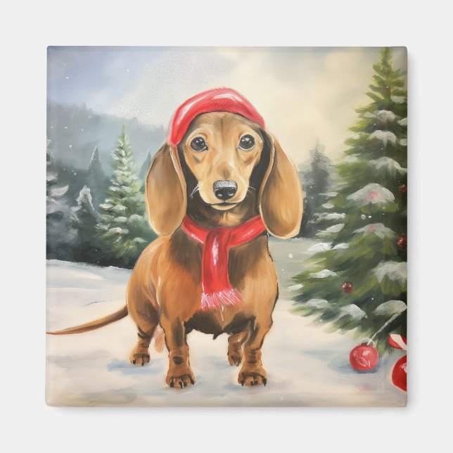 Aimant Dachshund Chien dans la neige Noël  (Devant)