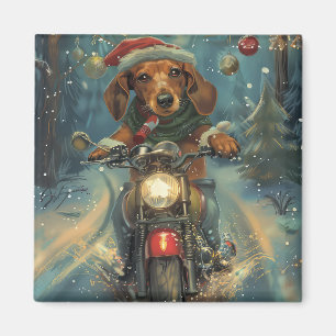 Aimant Dachshund Chien équitation moto Noël