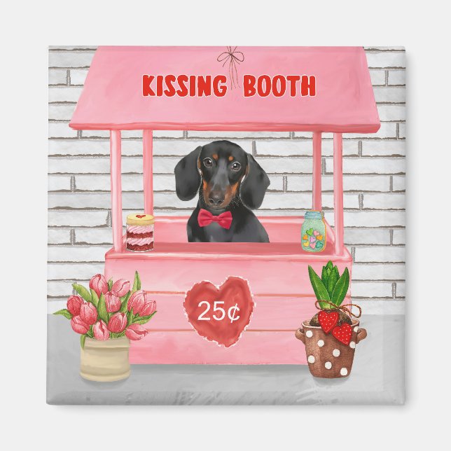 Aimant Dachshund Chien Valentine's Day Kissing Booth (Devant)