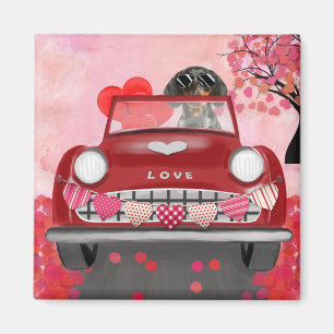 Aimant Dachshund Chien voiture avec les coeurs Valentine'