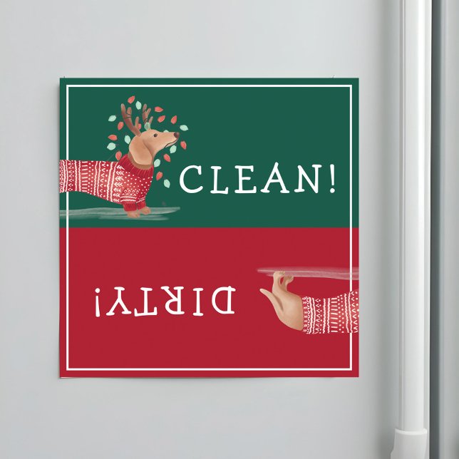 Aimant Dachshund Christmas Chien Rouge Sweat propre et sa (Dachshund Christmas Dog Red Sweater Clean & Dirty Magnet)
