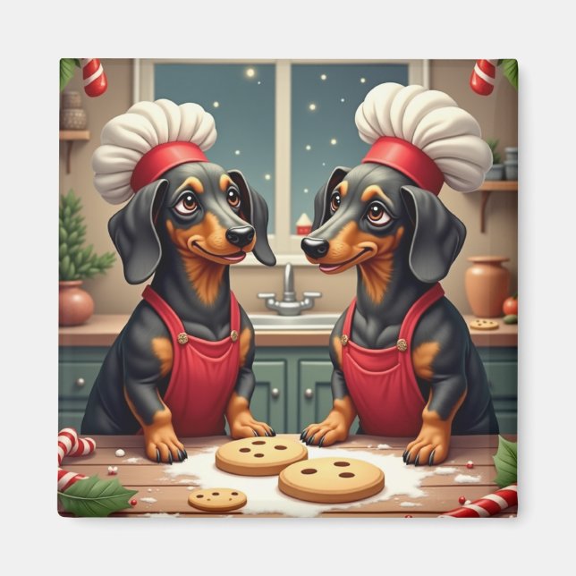 Aimant Dachshund Christmas Cookie Bakers Holiday Painting (Devant)