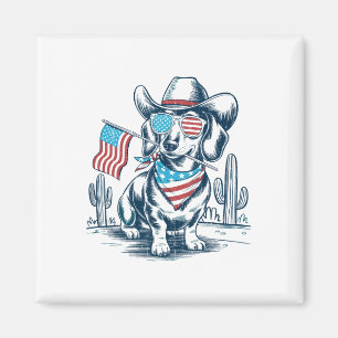 Aimant Dachshund cowboy patriotique du 4 juillet États-Un