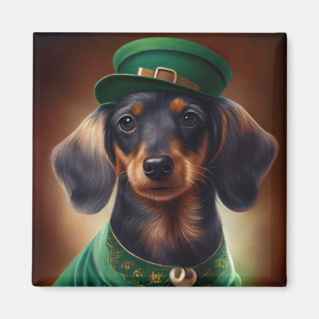 Aimant Dachshund Dog en tenue de la Saint Patrick (Devant)