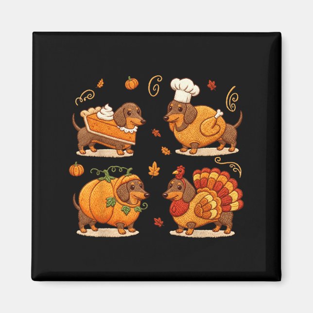 Aimant Dachshund Dog Pumpkin E Turkey Thanksgiving Men Wo (Devant)
