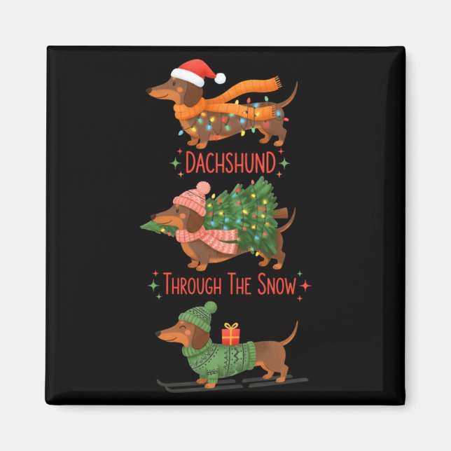 Aimant Dachshund Dogs Christmas Sweater Dachshund Through (Devant)