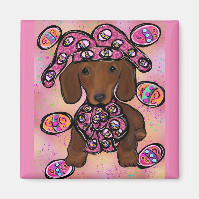 Aimant Dachshund Doxie Rouge (Devant)