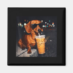 Aimant Dachshund drôle buvant un café glacé amateur d'hum