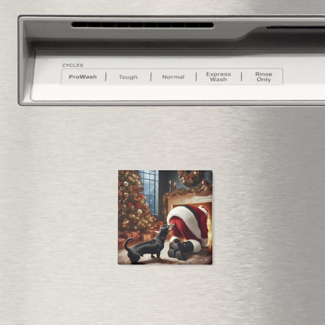 Aimant Dachshund et Père Noël  (In Situ (Lave-vaisselle))