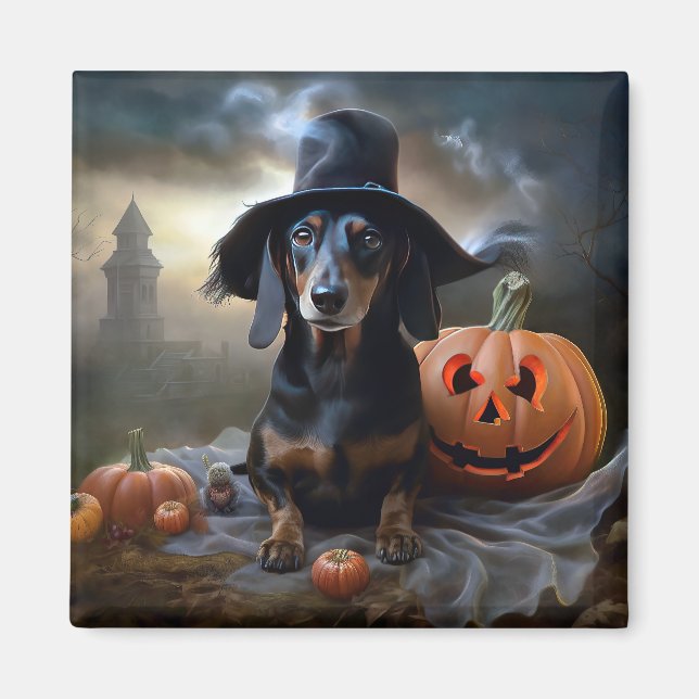 Aimant Dachshund Halloween effroi (Devant)