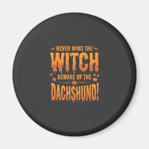 Aimant Dachshund Halloween Sorcière Avertissement Typogra