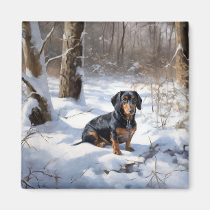 Aimant Dachshund laisse tomber la neige de Noël