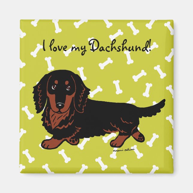 Aimant Dachshund Long Haired Black et Tan (Devant)