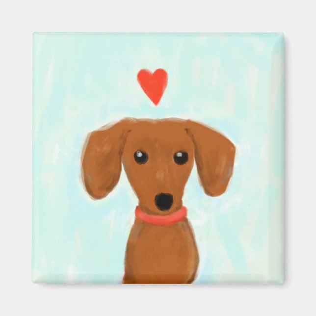 Aimant Dachshund Love | Mignonne chien Wiener avec coeur (Devant)