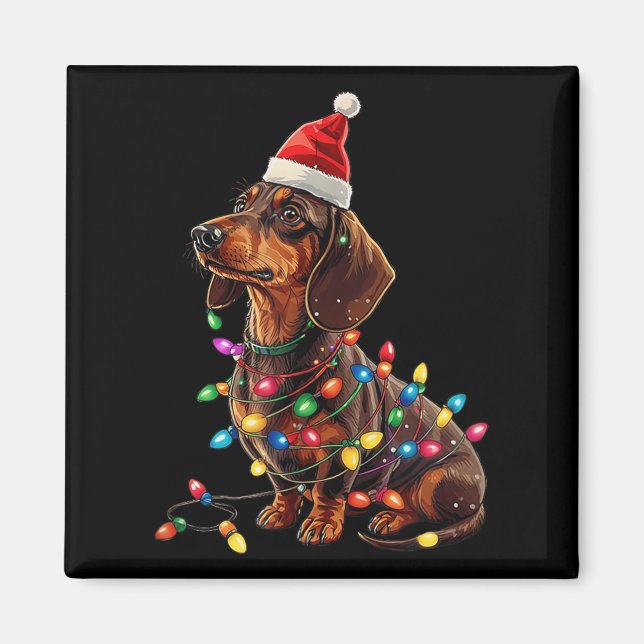 Aimant Dachshund Noël Weiner Chien Xmas Pyjamas mignonne  (Devant)
