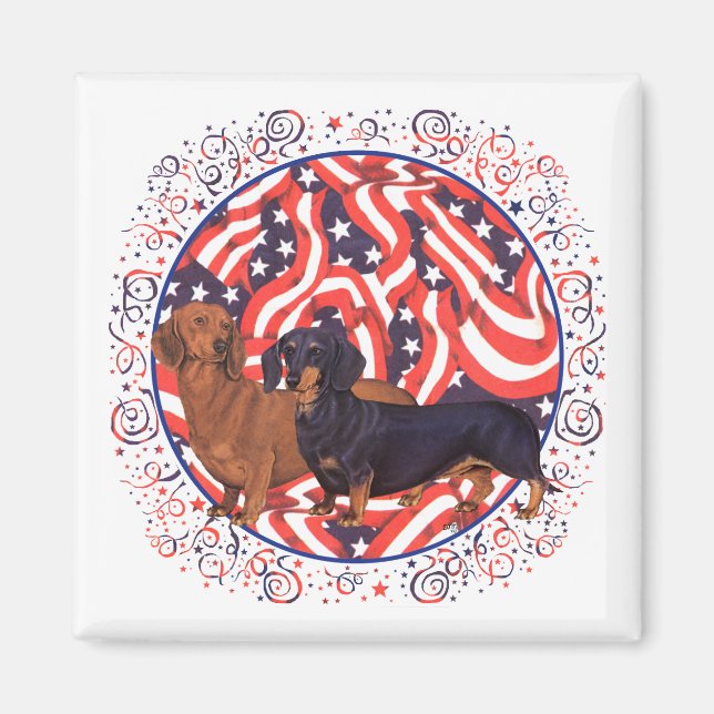 Aimant Dachshunds Drapeau Patriotique (Devant)
