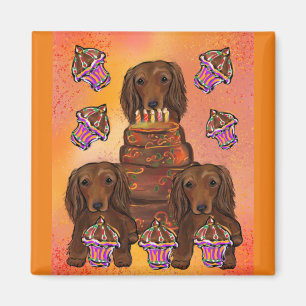 Aimant Dachshunds roux à poil long