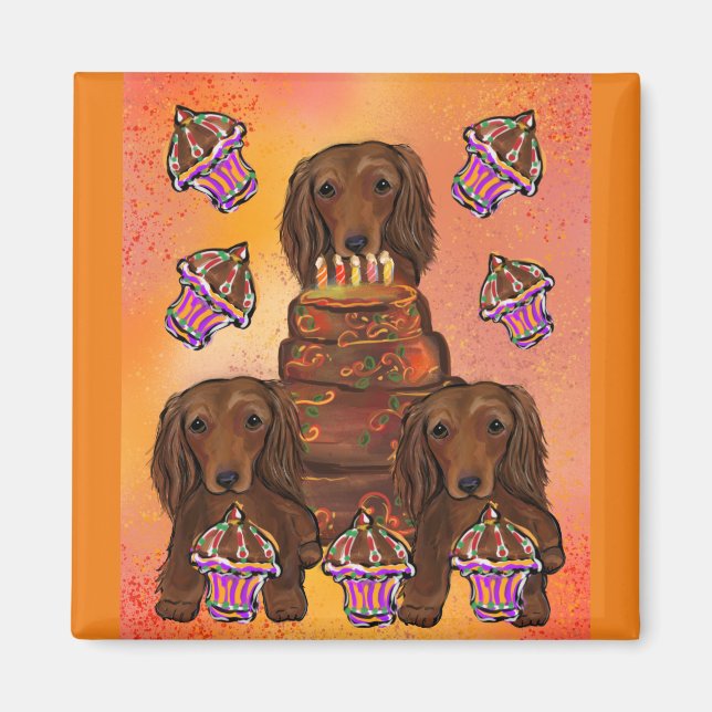 Aimant Dachshunds roux à poil long (Devant)