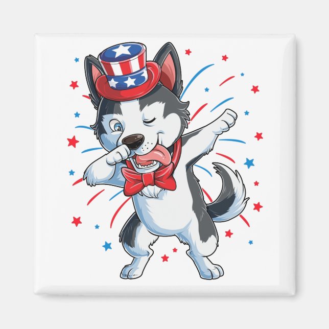 Aimant Dada Siberian Husky 4th of July Shirt (Devant)