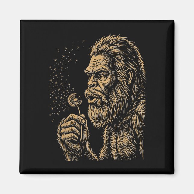 Aimant Dadsquatch bigfoot soufflant dandelion vintage (Devant)