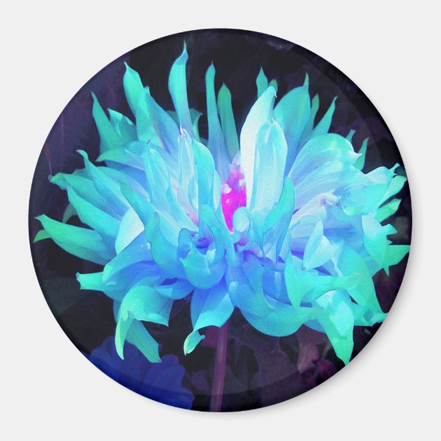 Aimant Dahlia Cactus Bleu Aqua et Vert Époustouflant (Devant)