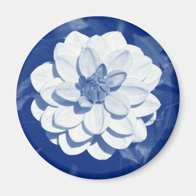 Aimant Dahlia - Cyanotype numérique (Devant)